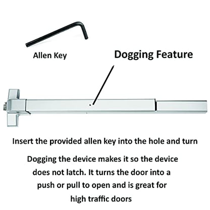 Dynasty Push Bar Panic Exit Device, Aluminum Finish