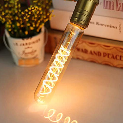 Leools Dimmable T10 LED Bulbs, Warm White 2200K Amber, 7.3inch Long Tubular Light Bulb, 40 Watt Vintage Edison LED Filament Bulb,400lm,E26 Base Led Tube Bulb,Amber Glass,Pack of 4 - style: 7.3in(185mm)