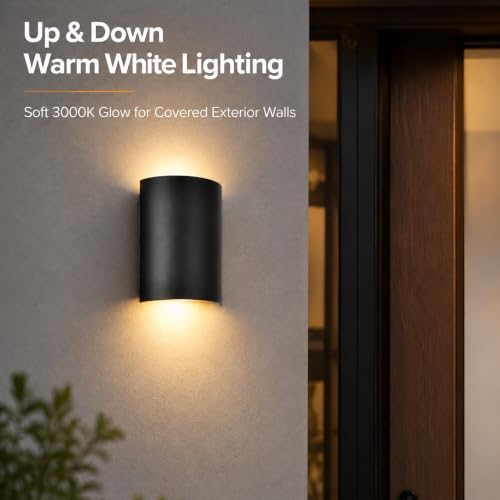 Alighting Modern LED Up & Down Outdoor Wall Sconce, 3000K, Hardwired, Black - color: 8.63''-Black