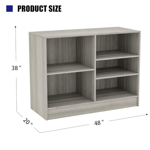 48”W * 20”D * 38”H - Cash Wrap Wood Counter - Gray Register Counter with 3 Heights Adjustable Shelf - color: Gary, size: 4 FT