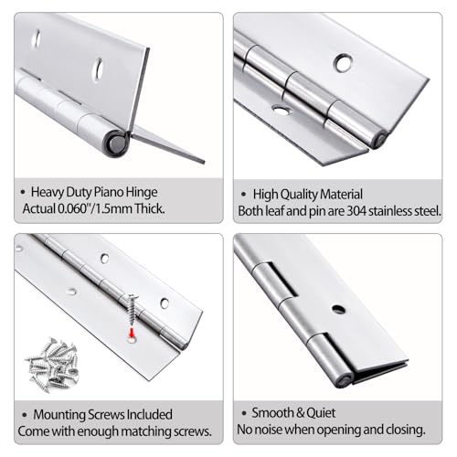 Heavy Duty Piano Hinge 36 Inch x 3 Inch, 0.060'' Thick - color: Silver, size: 36 Inch