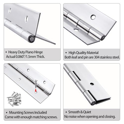 Heavy Duty Piano Hinge 48 Inch x 3 Inch, 0.060" Leaf Thickness - color: Silver, size: 48 Inch