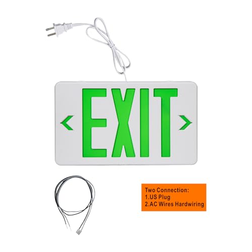 TANLUX Green Exit Sign with 1.0 Meter Plug in Cord, Plug in Exit Sign with Battery Backup Lights for Business, Commerical Emergency Lighting Combo, UL Listed, AC 120V, Double Face, 1 Pack - color: White Green Exit Sign, size: 1 Pack