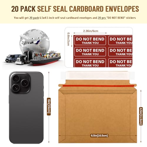 20 Pack 6.5x4.5 Inch Rigid Mailers,Self Seal Rigid Envelopes,Brown - color: Brown, size: 6.5x4.5 Inch