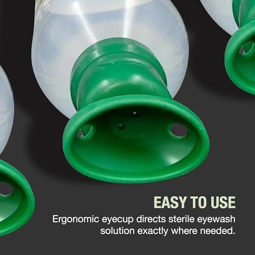 Sterile Saline Eyewash Solution 2-Pack - 500 mL (16.9 fl oz) Bottles + Ergonomic Cup - Emergency Eye Station Refill for Flushing & Irrigating Eyes, 8.5" H, 3" W, 3" L, by Plum