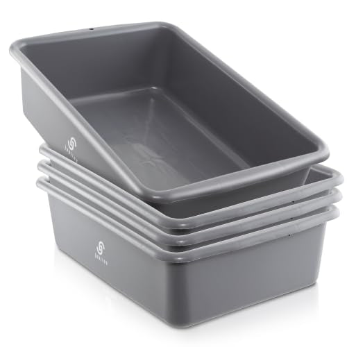 Jubilee 4-Pk Plastic Storage Bin, 20L Gray Commercial Busser Utility Tub - color: Gray, size: 20 L