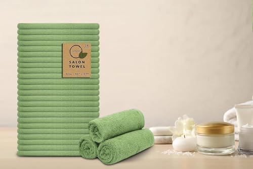 Salon Towels – Pack of 24 (16"x27") 100% Cotton Ring Spun (Not Bleach Proof) Ultra Soft, Highly Absorbent Hand Towels – Bulk for Spa, Gym & Salon (Sage Green) - color: Sage Green