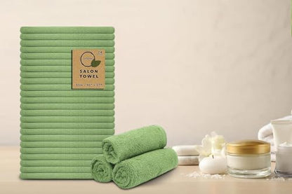 Salon Towels – Pack of 24 (16"x27") 100% Cotton Ring Spun (Not Bleach Proof) Ultra Soft, Highly Absorbent Hand Towels – Bulk for Spa, Gym & Salon (Sage Green) - color: Sage Green
