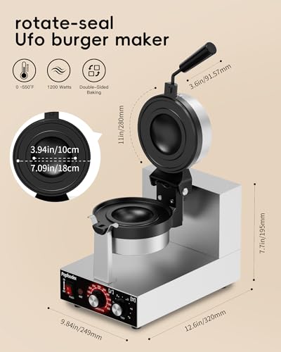 Ufo Burger Maker Machine, 110V Electric Ufo Sandwich Maker w/Adjustable Temperature and Timer, Stainless Steel Ice Cream Burger Maker for Dining Room, Kitchen, Restaurant, Burger Sealer - style: Classic