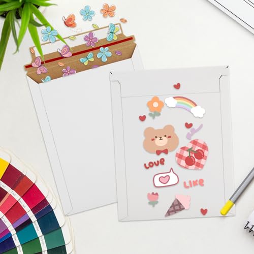 100 Pack 7x9 Inch Rigid Mailers, Self Seal Photo Document Mailer Cardboard Mailing Envelopes Stay Flat Mailers for CD, Photos, Document, Pictures, Papers, Files, White