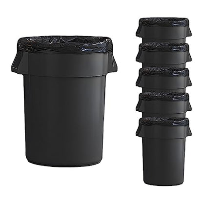 Set of 6 55 Gallon Round Commercial Trash Can, Industrial Recycling Bin, Durable Garbage Can, Ingredient Bin, Safe Food Container (Black) - color: Black