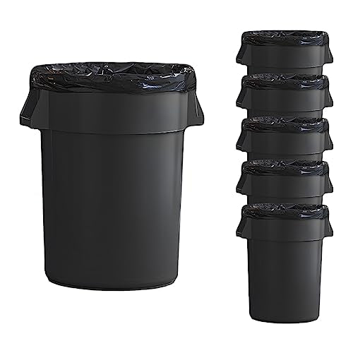Set of 6 55 Gallon Round Commercial Trash Can, Industrial Recycling Bin, Durable Garbage Can, Ingredient Bin, Safe Food Container (Black) - color: Black