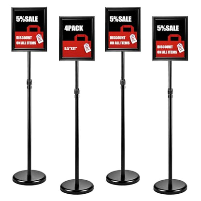 4Pack Sign Holder Stand-8.5x11 inch，Adjustable Sign Stands For Display，Heavy Duty Floor Standing Sign Holder Stand Aluminum for Retail Store，Museum，Volunteer Cctivities（Black） - size: 8.5*11inches（4Pack）