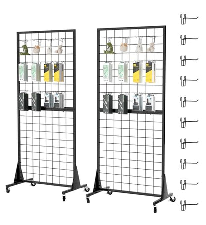 2-Pack 2'x5.5' Ft Gridwall Panel Display Stands 2'x5.5' Ft, Heavy Duty Floor Standing Retail Display Rack with Triangle Base for Retail Art Show