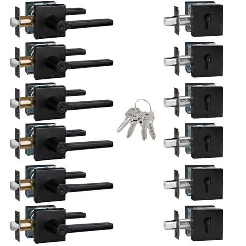 6 Sets Front Exterior Door Lock Set with Entry Lever, Keyed Alike - size: 6 Pack, style: Deadbolt+Entry Lever