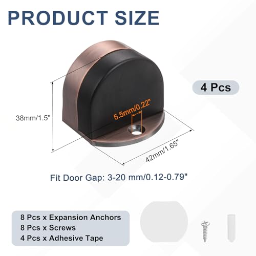 uxcell 4 Pack Low Dome Floor Door Stop 1.5" H x 1.65" W, Stainless Steel - color: Red Bronze