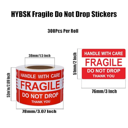 Hybsk Do Not Drop Thank You Fragile Stickers Adhesive Label 300 Per Roll (2x3 inch) - size: 2x3 inch