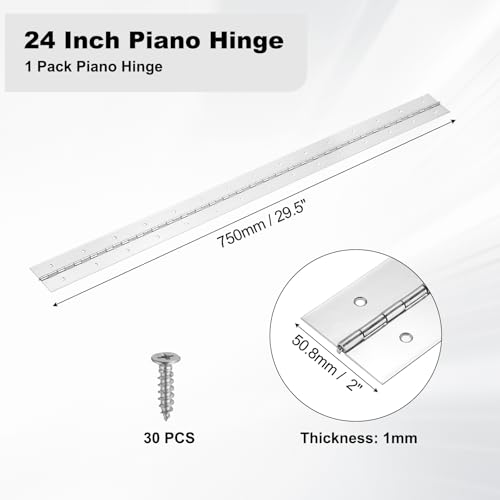 PATIKIL 29.5x2/750x50.8x1mm Heavy Duty Piano Hinge, 304 Stainless Steel - size: 29.5 x 2 inch / 750x50.8x1mm