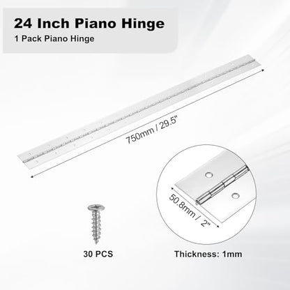 PATIKIL 29.5x2/750x50.8x1mm Heavy Duty Piano Hinge, 304 Stainless Steel - size: 29.5 x 2 inch / 750x50.8x1mm
