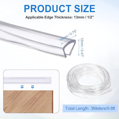 uxcell Clear Edge Trim 9.8Ft Silicone U Channel Edges Guards Fits 1/2" - size: 9.8Ft x 3/4" x 15/32", Fits 1/2"