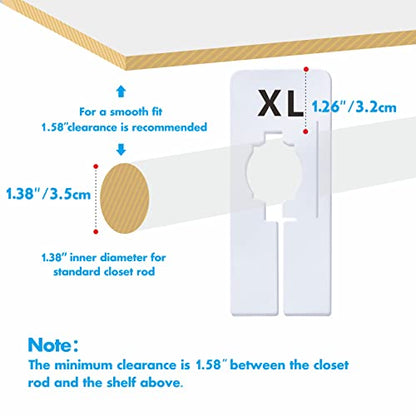 40 Pack Rectangular White Plastic Clothing Size Closet Rack Dividers Hangers, Preprinted in 8 Sizes XXS, XS, S, M, L, XL, XXL, XXXL (2.5”x 5”, Inner Diameter 1.38”) - color: White/Printed, size: 40 Pcs