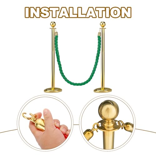 MECCANIXITY Twisted Stanchion Rope 6.6 Ft/2 M, Barrier Rope Twisted Post Ropes with Snap Hooks for Posts Stands Queue Divider Crowd Control, Green Golden - color: Green Golden, size: 6.6 Ft