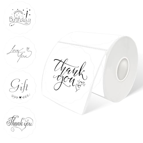3 Inch Round Thermal Labels, White Flower Thermal Sticker Labels for Small Business, Logo Design, Baking,300 Sheets/1 Roll - color: White, size: 3 inch