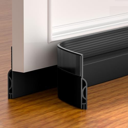 Door Draft Stopper,Adjustable Door Sweep for Bottom of Door,Silicone Weather Stripping Door Bottom Seal Blocker Air Noise,Under Door Gap Filler for Interior/Exterior Doors(Black, 39inch) - color: Black, size: 39inch