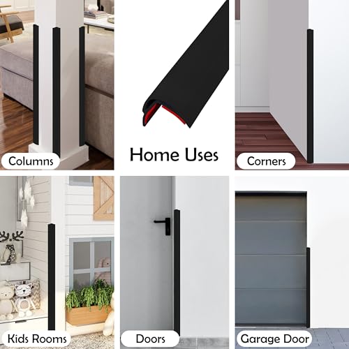 Rubber Bond Wall Corner Guard Edge Protector, 48 inch Heavy Duty Baby Proofing Corner Guards | Self-Adhesive Furniture Edge Strips for Home & Office (5, Black)