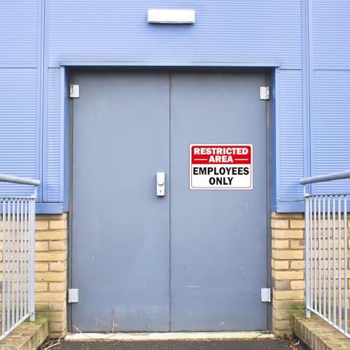 5 Pack Restricted Area- Employees Only Sticker Signs, 10" x 7" Self-Adhesive Vinyl Employees Only Sign Decal, Weatherproof, UV Resistant-Indoor and Outdoor