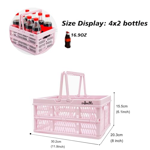 ZHJINGYU crates for storage,plastic baskets for organizing,collapsible shopping basket,foldable crate with Handles,collapsible storage crate,car basket,for Kitchen,Bathroom,Medicine.small,Pink - color: Pink, size: 11.9"x8"x6.1"