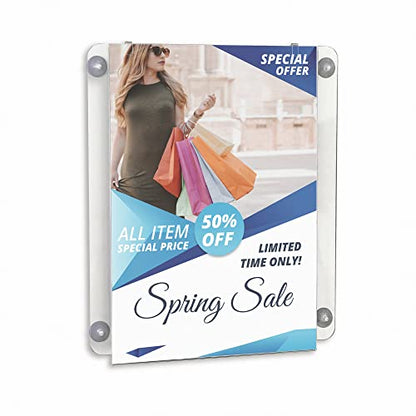 M&T Displays Premium 11x14 Acrylic Window Sign Holder | Double Sided Clear Portrait Display Frame with 4 Suction Cups | Anti-Glare for Storefronts, Doors, Glass - Easy Poster & Menu Change - size: 11x14 Portrait