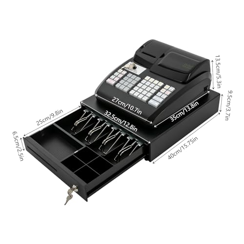 47 Keys Electronic Cash Register for Business with LED Display & Lockable Cashing Drawer, Commercial Cash Management System, POS Casher for Retail Store Restaurant Supermarket, Black - color: Black, size: 47 Keys
