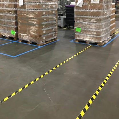 SINGHAL Floor Marking Tape - 2 Pack Black & Yellow Hazard Tape, 2" x 46 ft Each | Safety Warning Stripe Tape for Floors, Aisles, Warehouses & Hazard Areas