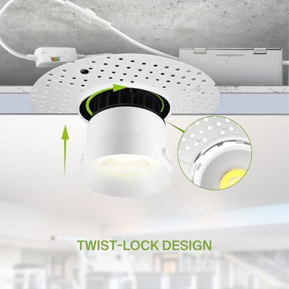 ASD 3 Inch Trimless LED Recessed Ceiling Light Fixture, Mud-in Canless Downlight with Junction Box, 5CCT Selectable 2700K-5000K, 12W 933 Lumens, CRI90+, Anti-Glare, Dimmable, IC & Wet Rated, ETL - color: White 1 Pack, size: 3" 12 Watt