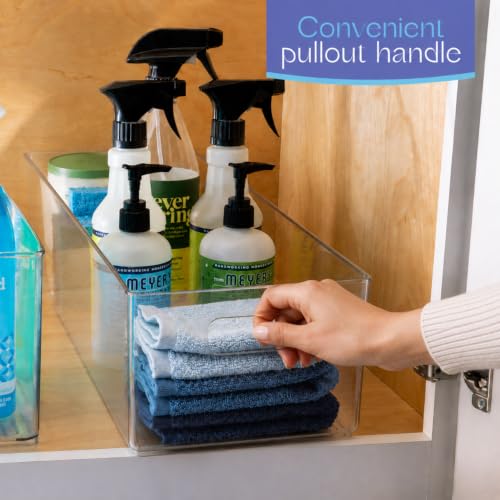 primebox Plastic Food Storage 4 Pack Clear Container Bin with Handles for Organizing Kitchen, Pantry, Refrigerator, Freezer, Pantry, Cabinet, Closet, Bathroom. 20”x8”x5” - size: 20x8x5