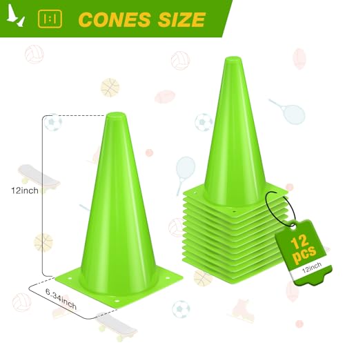 12 Inch Traffic Cones,12pcs Training Sports Cones,Parking Cones - color: green