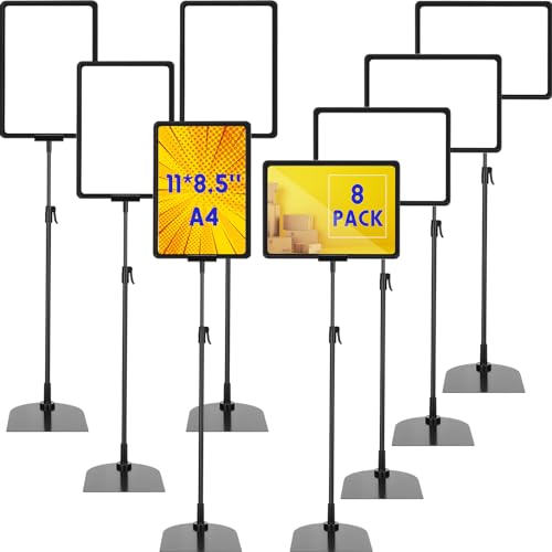 Hicarer 8 Pack Adjustable Sign Holder 8.5 X 11 in Pedestal Stand Black