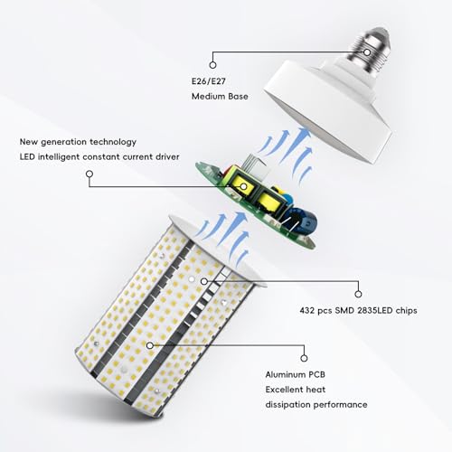 Led Corn Light Bulb - 60W 7500LM Equivalent 600Watt E26 for Warehouse 6000K 1 Pack - size: 1 Pack（6000K）