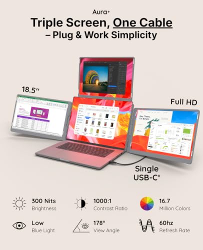 Triple Go 18.5" Max | Portable Monitor Extender - size: 3x 18.5" Full HD
