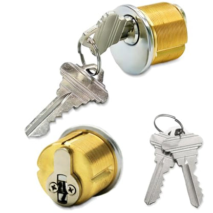 2 Pack Brass Mortise Cylinder Lock with SC Keyway, 1 Inch Length Keyed Standard SC1 Keyway, Standard Commercial Door Replacement Lock Mortise Cylinder for Home Aluminum Door