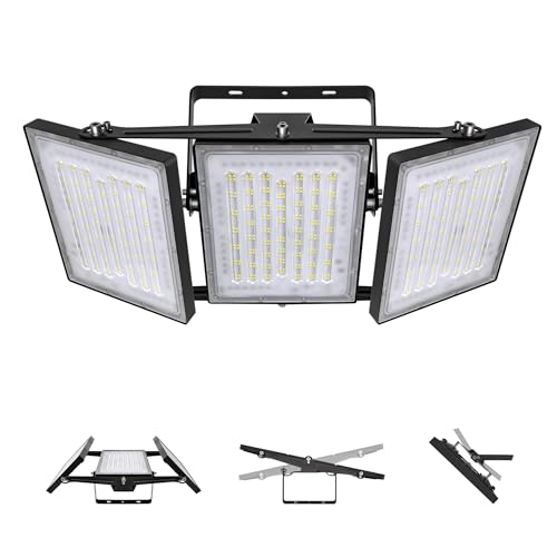 STASUN 2 Pack LED Flood Lights Outdoor(Black+Gray), 600W 60000lm 6000K Daylight White IP66 Waterproof, Commercial Parking Lot Lights, 3 Heads for Yard Street Stadium Outdoor Area Floodlight