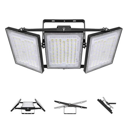 STASUN 3 Pack LED Flood Lights Outdoor(Black+Gray), 600W 60000lm 6000K Daylight White IP66 Waterproof, Commercial Parking Lot Lights, 3 Heads for Yard Street Stadium Outdoor Area Floodlight Bright