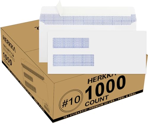 1000 Pack #10 Double Window Security Self-Seal Envelopes - Suitable Size for Multiple Business Statements, Quickbooks Invoices, and Return Envelopes, Size 4-1/8 x 9-1/2 - White - 24 LB - size: 1000 Pack
