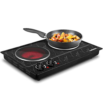 CUSIMAX Double Burner Electric Hot Plate for Cooking, 1800W, Black Marble - color: Black Marble