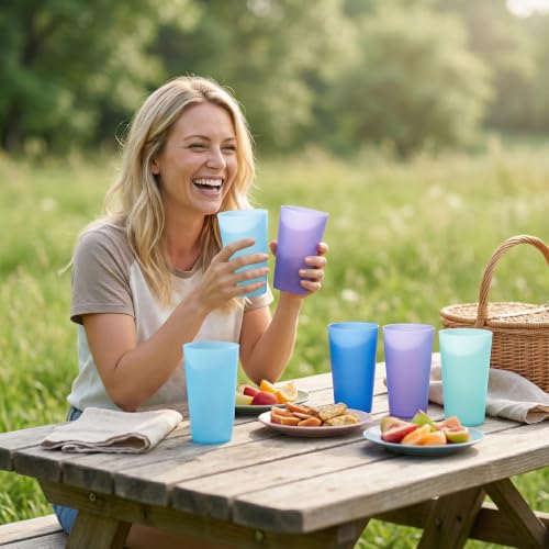 32oz Plastic Cups Reusable set of 12, Large Plastic Tumbler Coastal - color: Coastal Colors