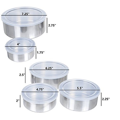 Classic Cuisine Stainless-Steel Bowls with Lids, 5-Piece-Set