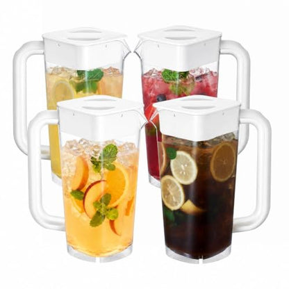 CURTA 4Pk 2L/68oz Plastic Pitcher w/Lid Handle, Meas Marks - color: White-4pack