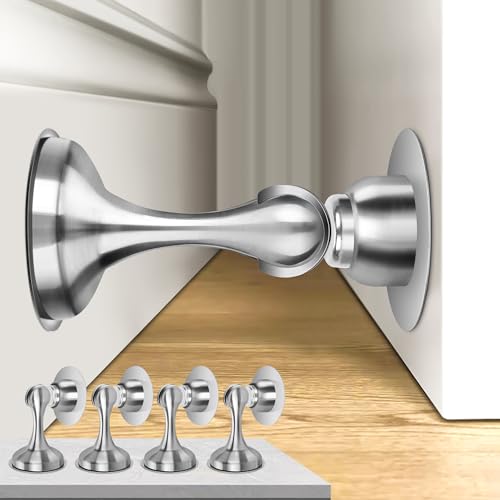 Crosize Magnetic Door Stoppers 4 Pack, Stainless Steel Door Stops, Silver - color: Silver, size: 4 Pack