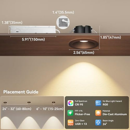 CycevSun 2 Inch Oil Rubbed Bronze Deep Anti Glare Recessed Light, 6-Pack - color: Oil-Rubbed Bronze, size: 2 Inch